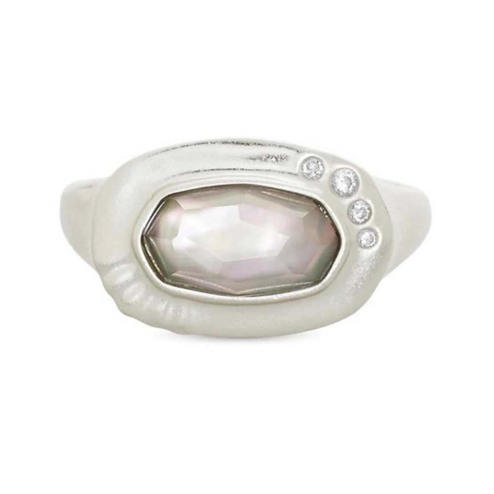 NWT Kendra Scott Anna Mother of Pearl Rhodium Plated Brass Pendant Ring